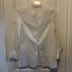 Vintage Style Toto N Ko Linen Cream Crisp Button Tunic Blouse size 4 NWOT